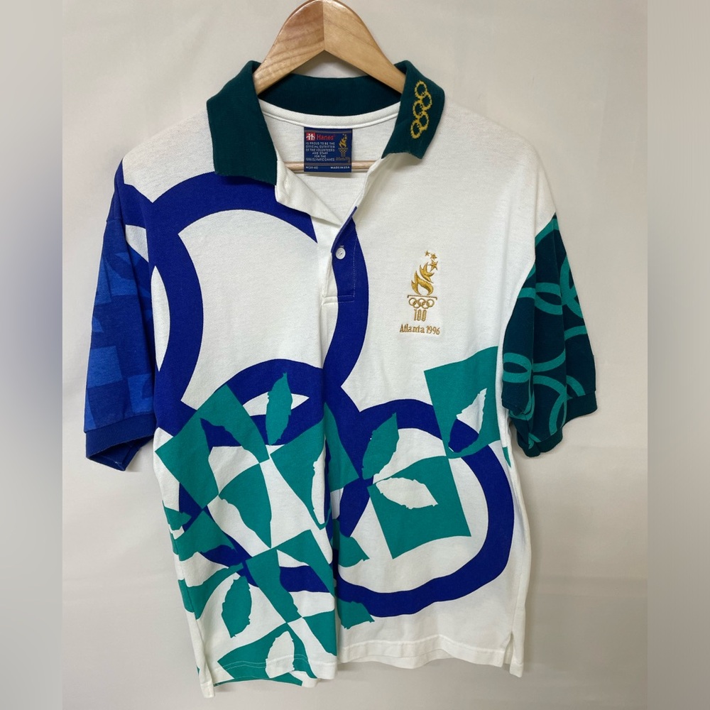 Vintage Atlanta 1996 Olympic Games Staff Polo Shirt Size M 90s USA Made Hanes